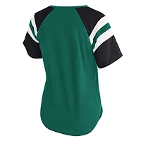 T-shirt raglan vert Starter pour femme avec col en V et inscription Game On Notch des New York Jets