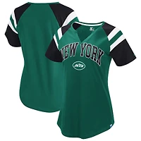 T-shirt raglan vert Starter pour femme avec col en V et inscription Game On Notch des New York Jets