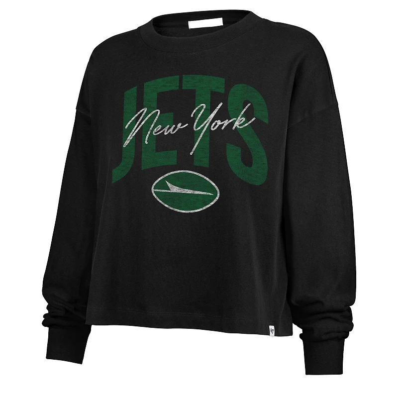 Women's '47 Black New York Jets Muse Sydney Long Sleeve Cropped T-Shirt
