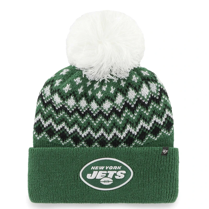 Bonnet en tricot à revers Elsa '47 vert New York Jets pour femmes avec pompon