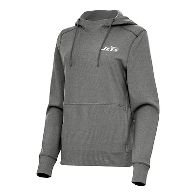 Women's Antigua Heather Black New York Jets Justice Pullover Hoodie