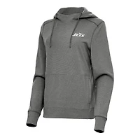Women's Antigua  Heather Black New York Jets Justice Pullover Hoodie