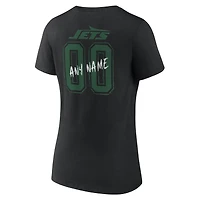 T-shirt noir à col en V pour femme New York Jets Hustle personnalisé avec nom et numéro