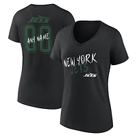 T-shirt noir à col en V pour femme New York Jets Hustle personnalisé avec nom et numéro