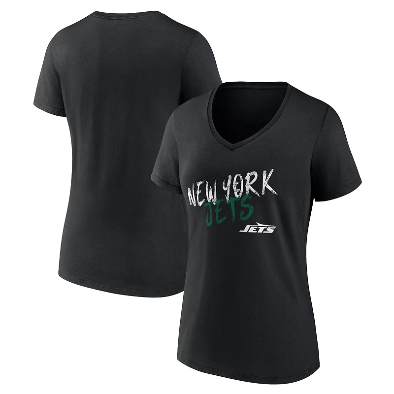 T-shirt noir à col en V New York Jets Hustle pour femmes