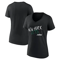 T-shirt noir à col en V New York Jets Hustle pour femmes