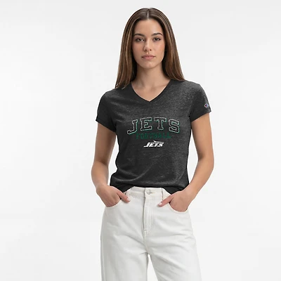 T-shirt à col en V Champion noir New York Jets Triumph Tri-Blend pour femme