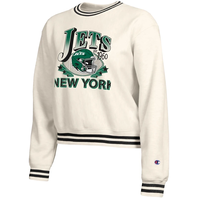 Women's Champion Cream New York Jets Reverse Weave Fleece Sweatshirt