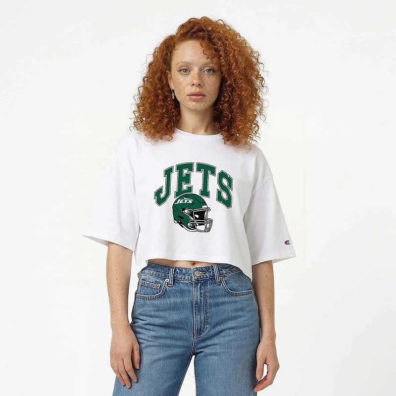 Women's Champion  White New York Jets Boyfriend Cropped T-Shirt