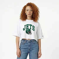 Women's Champion  White New York Jets Boyfriend Cropped T-Shirt