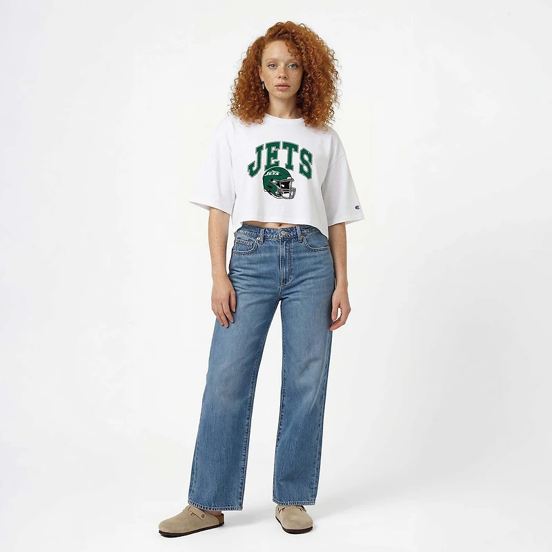 Women's Champion  White New York Jets Boyfriend Cropped T-Shirt