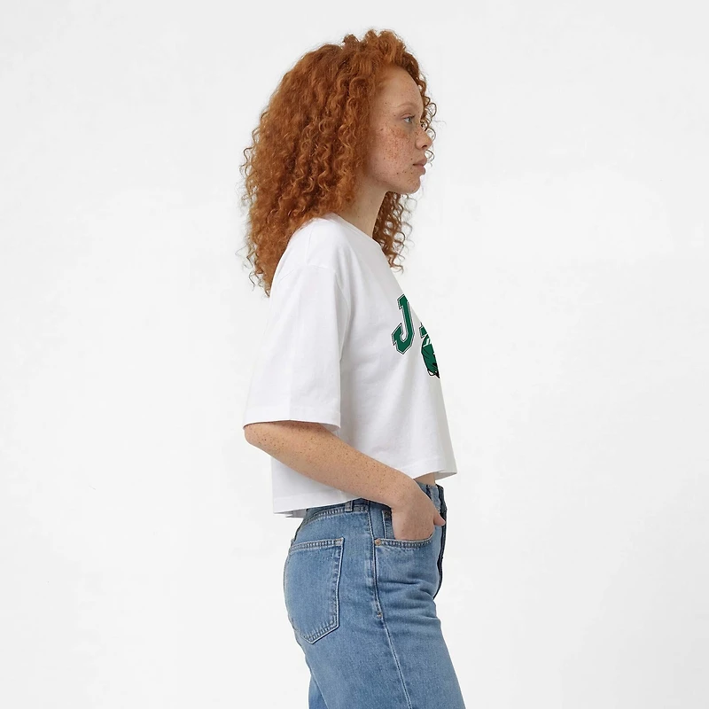 Women's Champion  White New York Jets Boyfriend Cropped T-Shirt