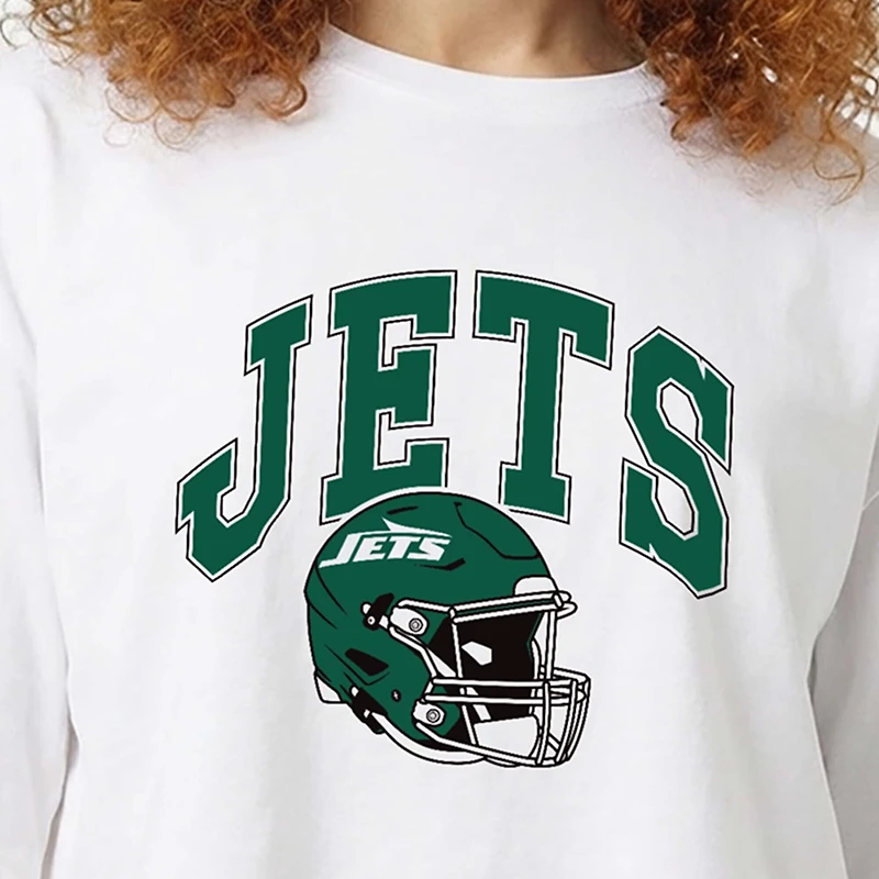 Women's Champion  White New York Jets Boyfriend Cropped T-Shirt