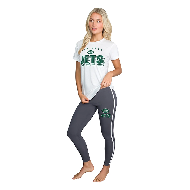 Women's Concepts Sport Charcoal/ New York Jets Sonata Short Sleeve Top & Leggings Set