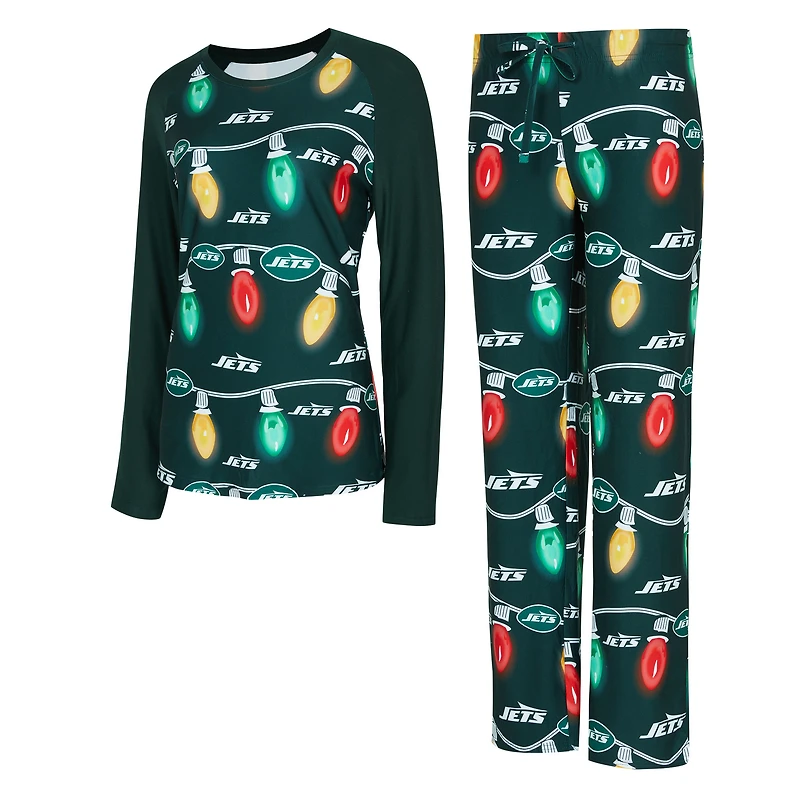 Women's Concepts Sport  Green New York Jets Garland Knit Raglan Long Sleeve Top & Pants Set
