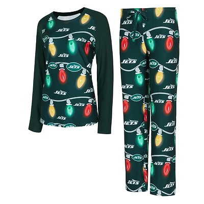 Women's Concepts Sport  Green New York Jets Garland Knit Raglan Long Sleeve Top & Pants Set