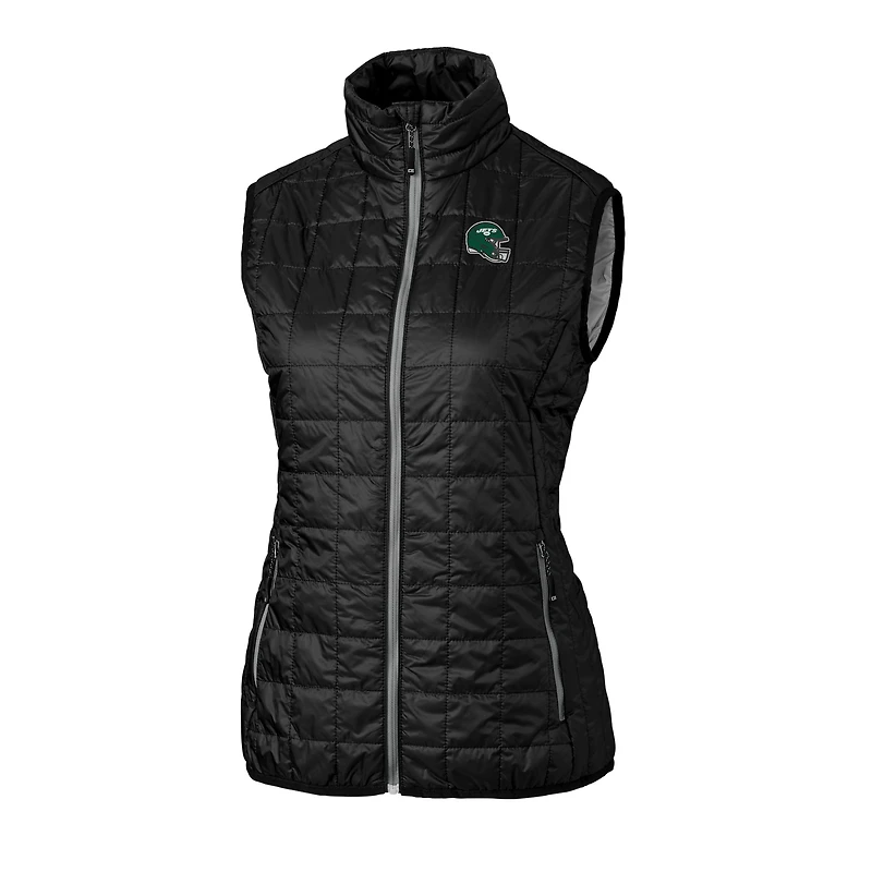 Women's Cutter & Buck Black New York Jets Helmet Logo Rainier PrimaLoft Eco Insulated Full-Zip Puffer Vest