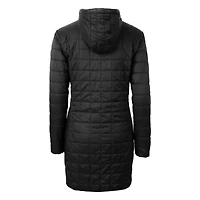 Women's Cutter & Buck  Black New York Jets Helmet Logo Rainier Primaloft Eco Insulated Hooded Long Coat