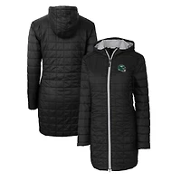 Women's Cutter & Buck  Black New York Jets Helmet Logo Rainier Primaloft Eco Insulated Hooded Long Coat