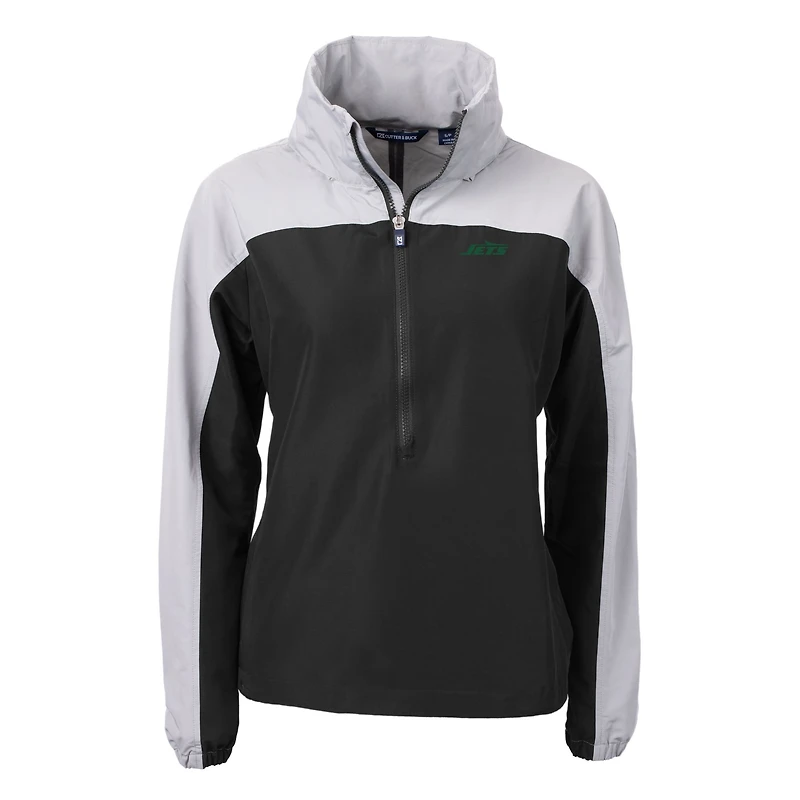 Women's Cutter & Buck Black New York Jets Primary Logo Charter Eco Recycled Half-Zip Hoodie Anorak Jacket