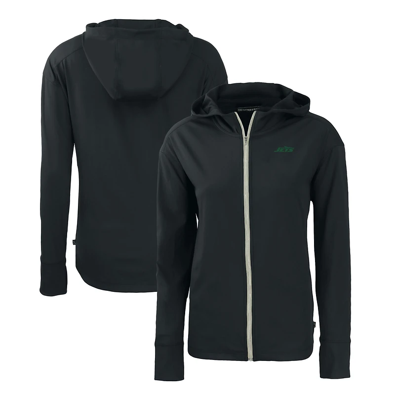 Women's Cutter & Buck Black New York Jets Primary Logo Daybreak Eco Recycled Full-Zip Hoodie Jacket
