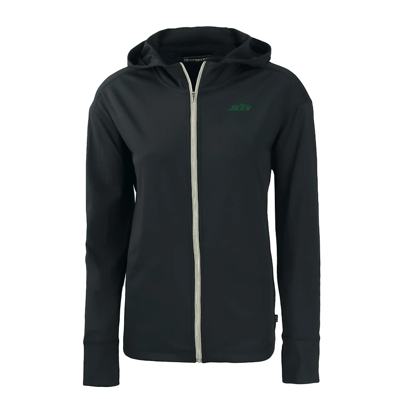 Women's Cutter & Buck Black New York Jets Primary Logo Daybreak Eco Recycled Full-Zip Hoodie Jacket