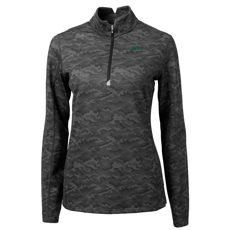 Women's Cutter & Buck Black New York Jets Primary Logo Traverse Stretch Camo Print Quarter-Zip Pullover Top