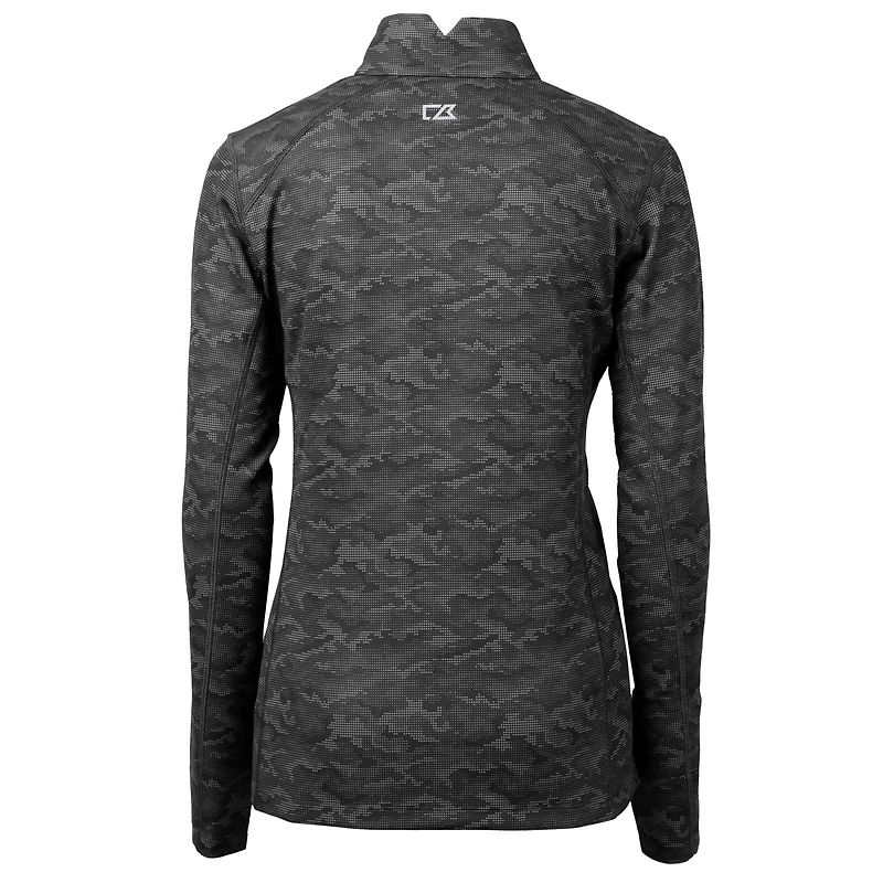 Women's Cutter & Buck Black New York Jets Primary Logo Traverse Stretch Camo Print Quarter-Zip Pullover Top