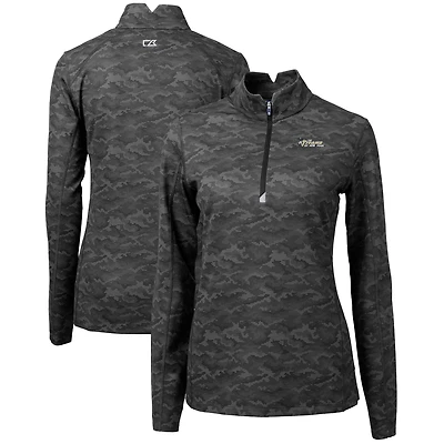 Women's Cutter & Buck Black New York Jets Throwback Logo Traverse Camo Quarter-Zip Pullover Top