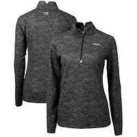 Women's Cutter & Buck Black New York Jets Throwback Logo Traverse Camo Quarter-Zip Pullover Top