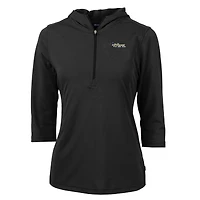 Women's Cutter & Buck Black New York Jets Throwback Logo Virtue Eco Pique 3/4 Sleeve Half-Zip Pullover Hoodie