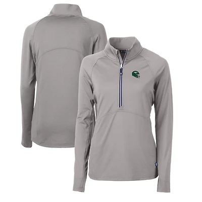 Women's Cutter & Buck  Gray New York Jets Helmet Logo Adapt Eco Knit Stretch Recycled Half-Zip Pullover Top