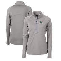 Women's Cutter & Buck  Gray New York Jets Helmet Logo Adapt Eco Knit Stretch Recycled Half-Zip Pullover Top