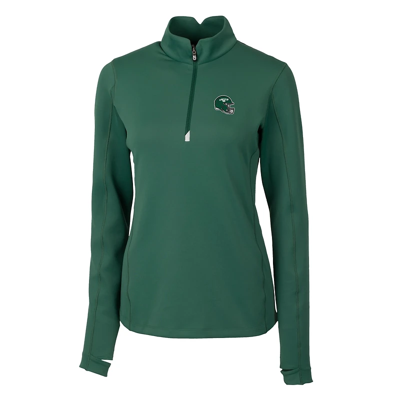 Women's Cutter & Buck Green New York Jets Helmet Logo DryTec Traverse Stretch Quarter-Zip Pullover Top