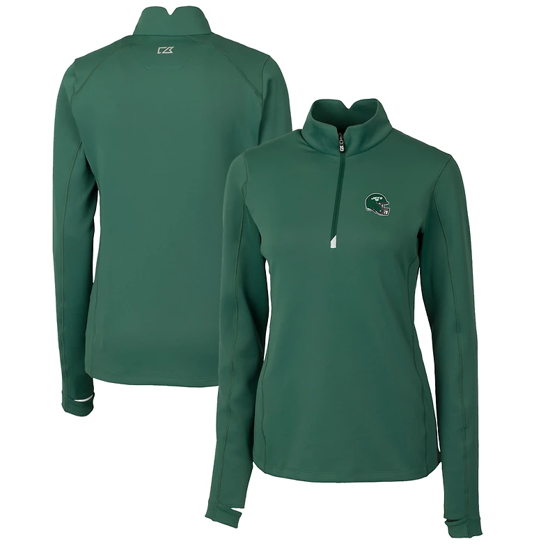Women's Cutter & Buck Green New York Jets Helmet Logo DryTec Traverse Stretch Quarter-Zip Pullover Top