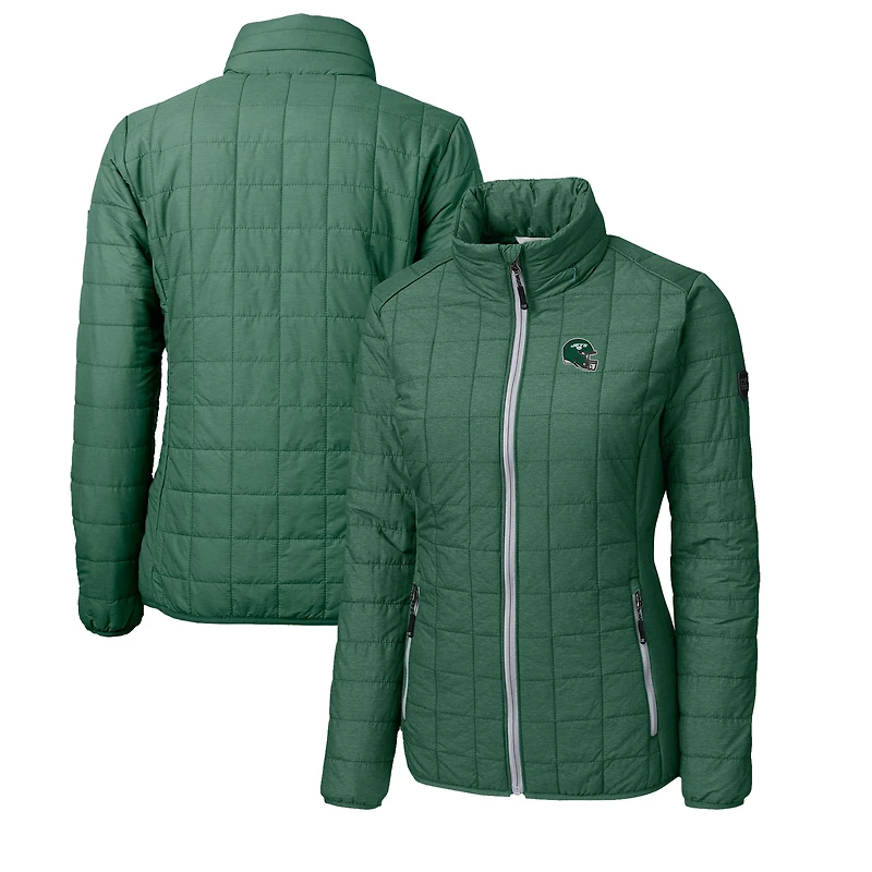 Doudoune zippée intégrale Cutter & Buck verte New York Jets pour femme, logo casque Rainier, isolation PrimaLoft Eco