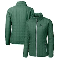 Doudoune zippée intégrale Cutter & Buck verte New York Jets pour femme, logo casque Rainier, isolation PrimaLoft Eco
