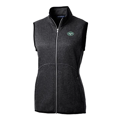 Gilet en tricot à fermeture éclair intégrale pour femme, couleur anthracite chiné, Cutter & Buck, des New York Jets