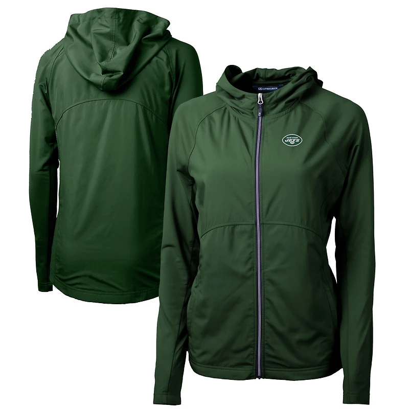 Women's Cutter & Buck Hunter Green New York Jets Adapt Eco Knit Hybrid Recycled Full-Zip Hoodie