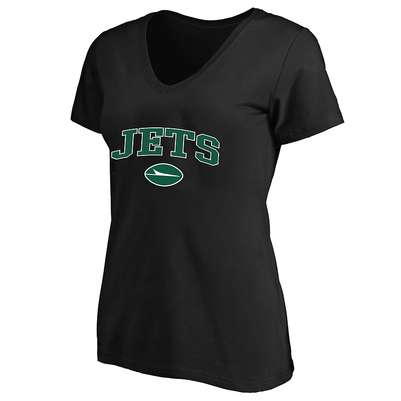 Women's Fanatics Black New York Jets Plus Arch Over Logo V-Neck T-Shirt