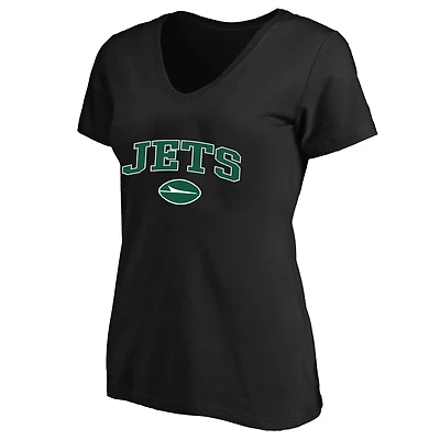 Women's Fanatics Black New York Jets Plus Arch Over Logo V-Neck T-Shirt