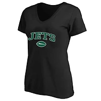 Women's Fanatics Black New York Jets Plus Arch Over Logo V-Neck T-Shirt