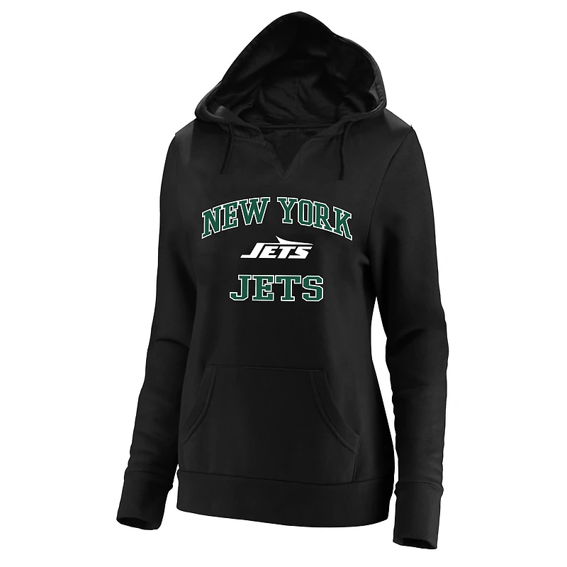Sweat à capuche Fanatics noir pour femme, New York Jets, grande taille, motif cœur et âme, col en V