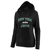 Sweat à capuche Fanatics noir pour femme, New York Jets, grande taille, motif cœur et âme, col en V