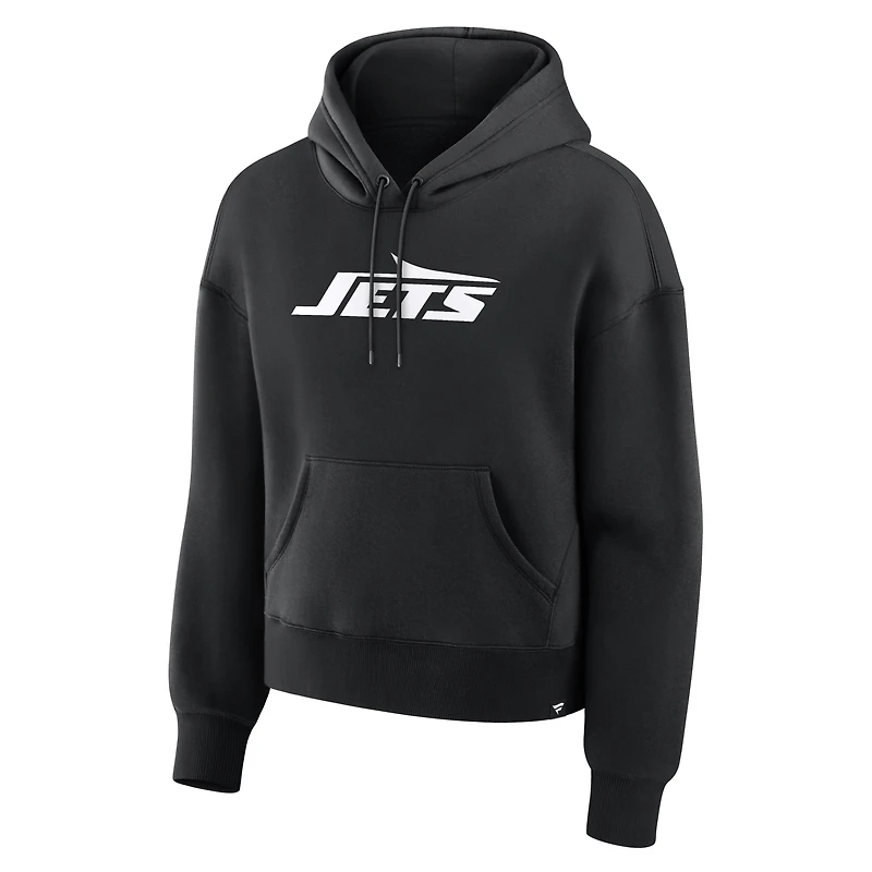 Women's Fanatics Black New York Jets Relaxed High Hip Essential Legacy Hoodie