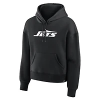 Women's Fanatics Black New York Jets Relaxed High Hip Essential Legacy Hoodie