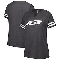 T-shirt à col cranté raglan rayé avec logo grande taille Fanatics Charcoal New York Jets pour femmes