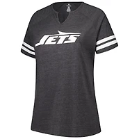 T-shirt à col cranté raglan rayé avec logo grande taille Fanatics Charcoal New York Jets pour femmes