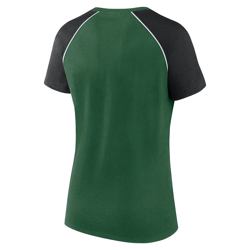 T-shirt raglan pailleté vert/noir pour femme Fanatics New York Jets