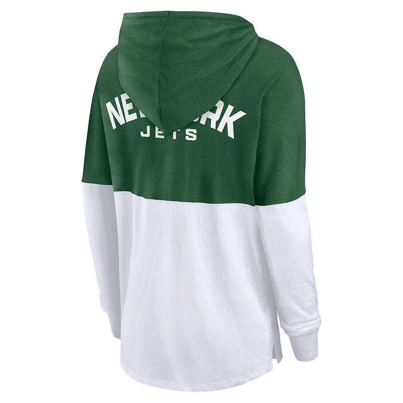 Women's Fanatics Green/White New York Jets Backup Option Long Sleeve Hoodie T-Shirt